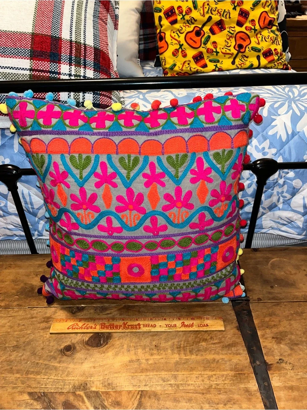 Vibrant Multicolor Embroidered Decorative Pillow - Brand
